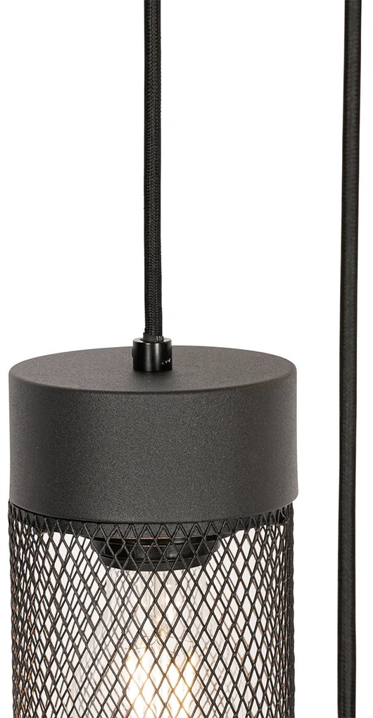 Candeeiro de suspensão industrial preto 3 luzes - Jim