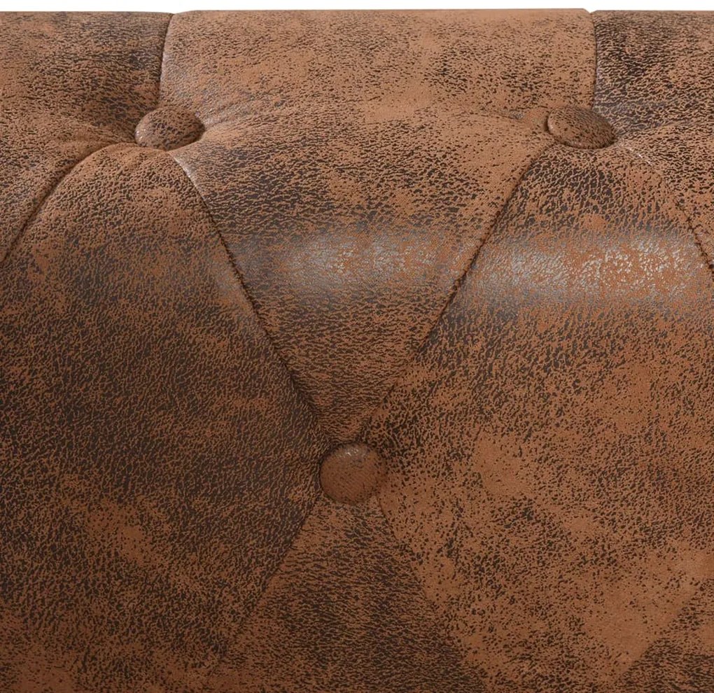 Sofá de canto Chesterfield 5 lugares em couro sintético marrom