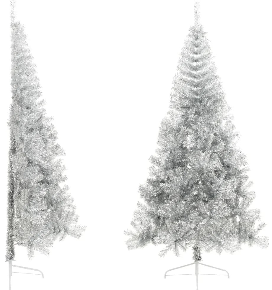 Meia árvore de Natal artificial com suporte 240 cm PET prateado