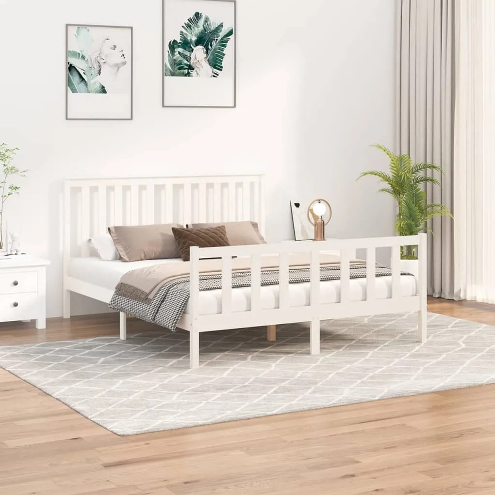 3188217 vidaXL Estrutura de cama com cabeceira 160x200 cm pinho maciço branco