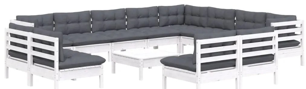 13 pcs conj. lounge de jardim c/ almofadões pinho maciço branco