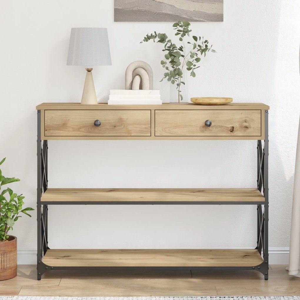 Mesa de Console vidaXL Carvalho Artesanal 100x28x75 cm Madeira Engenhe