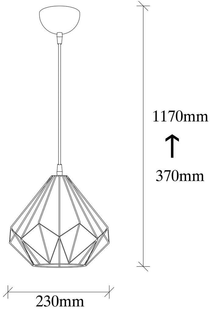Candeeiro Suspenso Diamond – Preto – Diâmetro 23 cm x Altura 117 cm