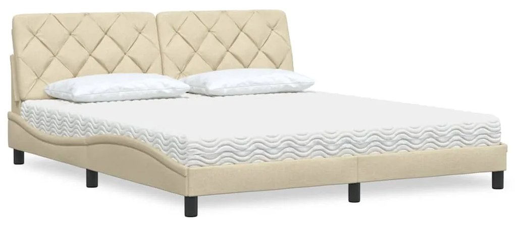 vidaXL Cama com colchão 180x200 cm tecido cor creme