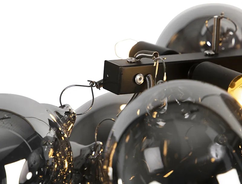 Candeeiro de suspensão de design preto com vidro fumê 8 luzes - Uvas Art Deco,Design