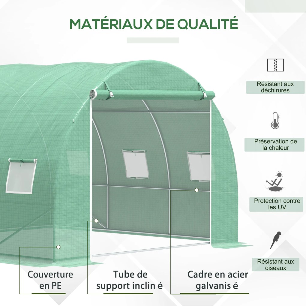Estufa de jardim de 9 m², estufa tipo túnel de 3 x 3 x 2 m com porta enrolável e 6 janelas em malha de aço PE verde