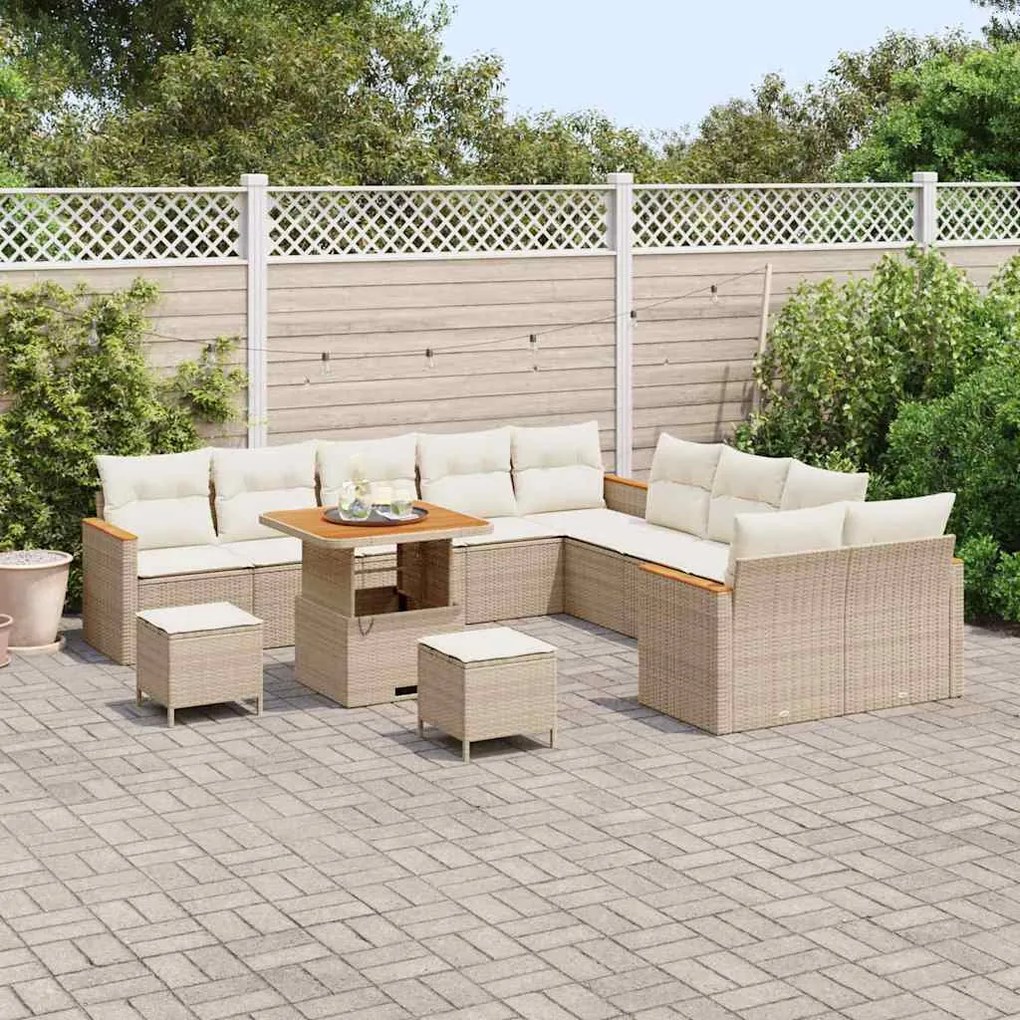 Conjunto de Sofá de Jardim de 13 Peças com Almofadas Rattan Poliéster