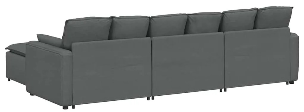 Sofá modular com pufes e almofadas cinzento-escuro
