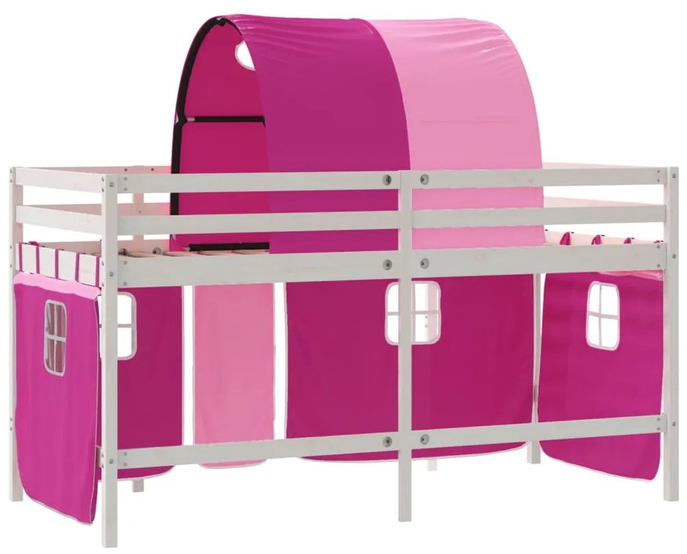 Cama alta p/ criança c/ túnel 90x190 cm pinho maciço rosa
