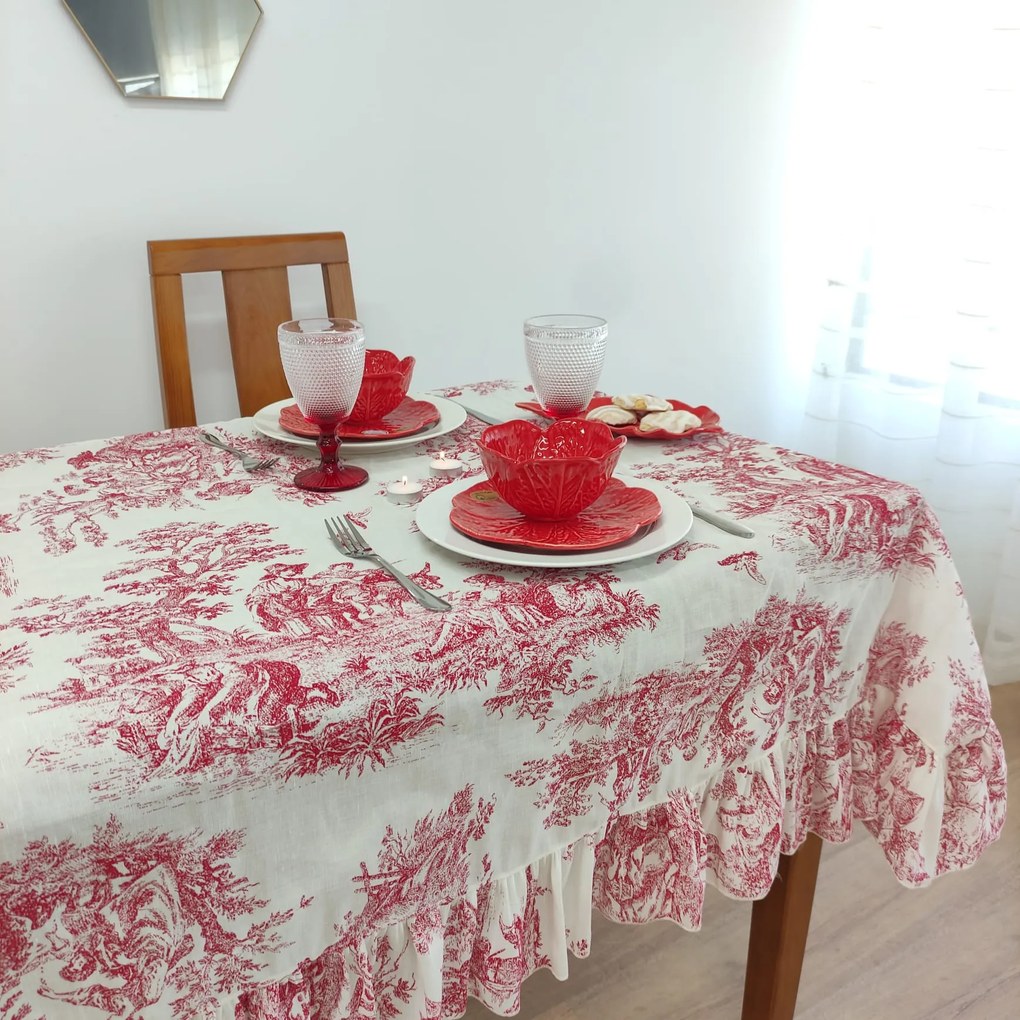 Toalha de Mesa Linho COL Toile de Jouy Red Folho