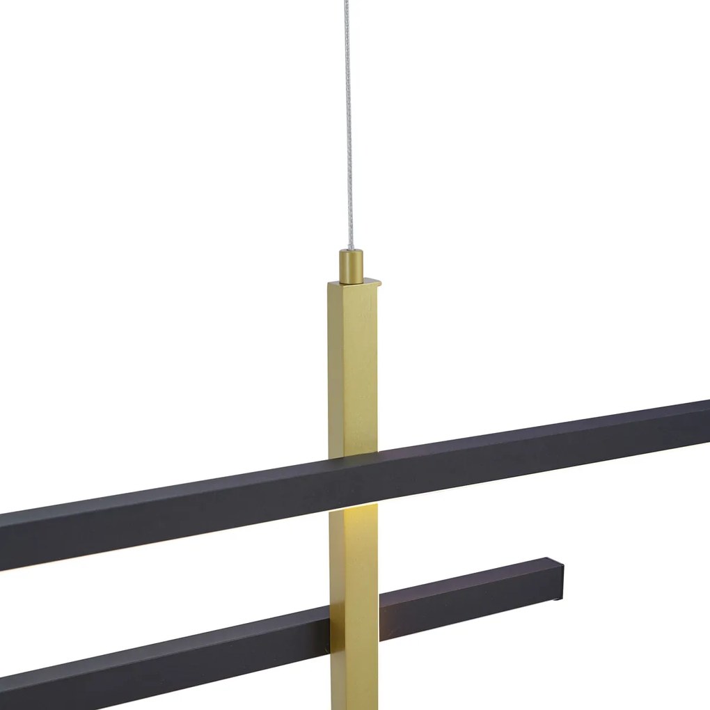 Candeeiro suspenso de design H preto com dourado incluindo LED regulável em 3 níveis - Joy Moderno