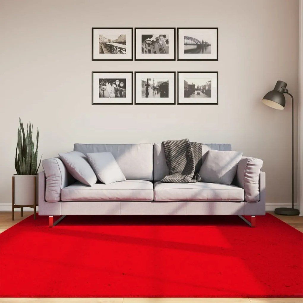 Tapete pelo curto macio e lavável HUARTE 200x200 cm vermelho