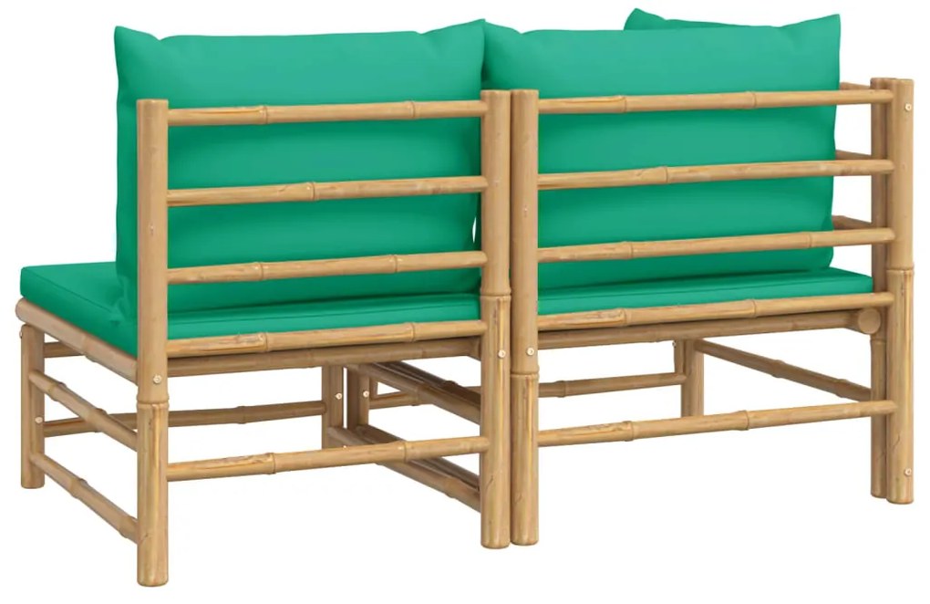 2 pcs conjunto lounge de jardim bambu c/ almofadões verdes