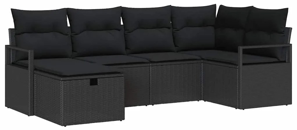 Conjunto de Sofás de Jardim vidaXL com Almofadas Preto Rattan Poliéste