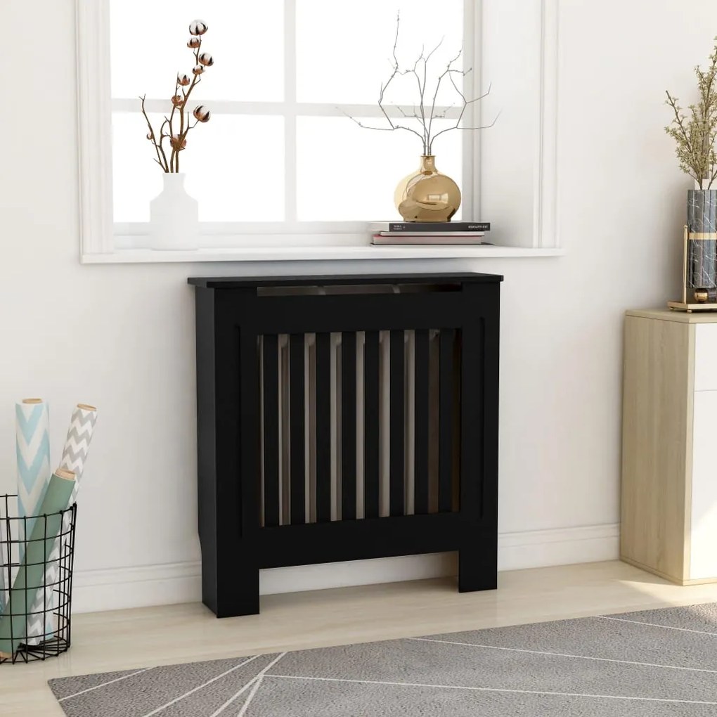 325560 vidaXL Cobertura de radiador MDF 78 cm preto