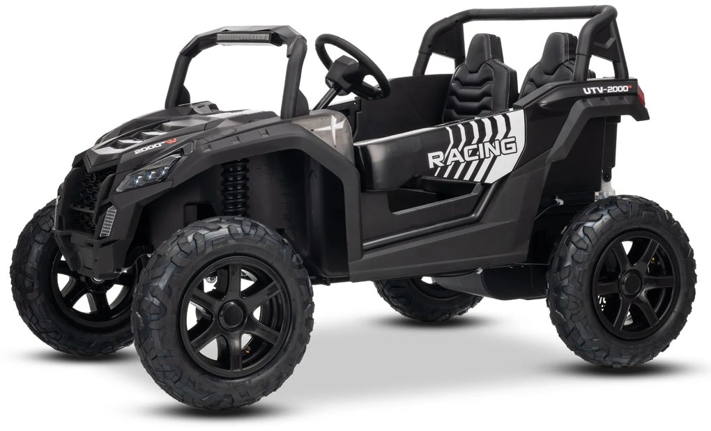 Carro elétrico para crianças UTV XXL 24V 2 Lugares em couro, travão de discos, luzes LED, rodas de borracha insufláveis com suspensão traseira, leitor