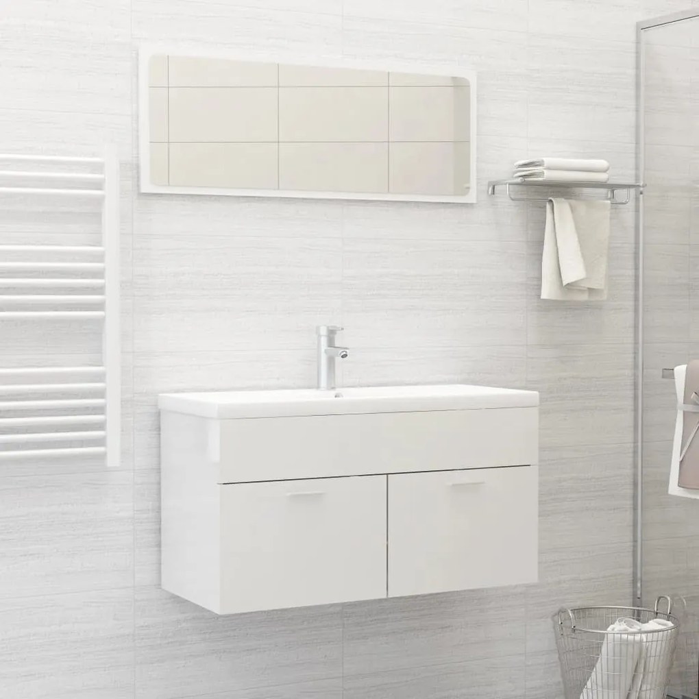 804806 vidaXL Conj. móveis de casa de banho 2 pcs contrapl. branco brilhante