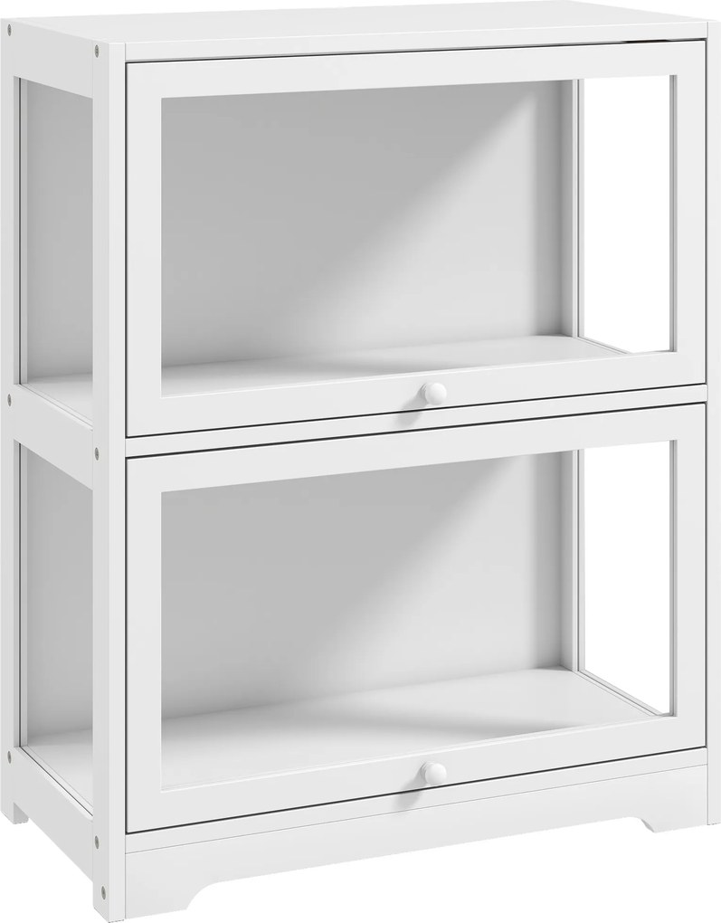 Vitrina Expositora para Coleções com 2 Níveis e Portas em Acrílico para Figuras, 59,5x30x73 cm, Branco