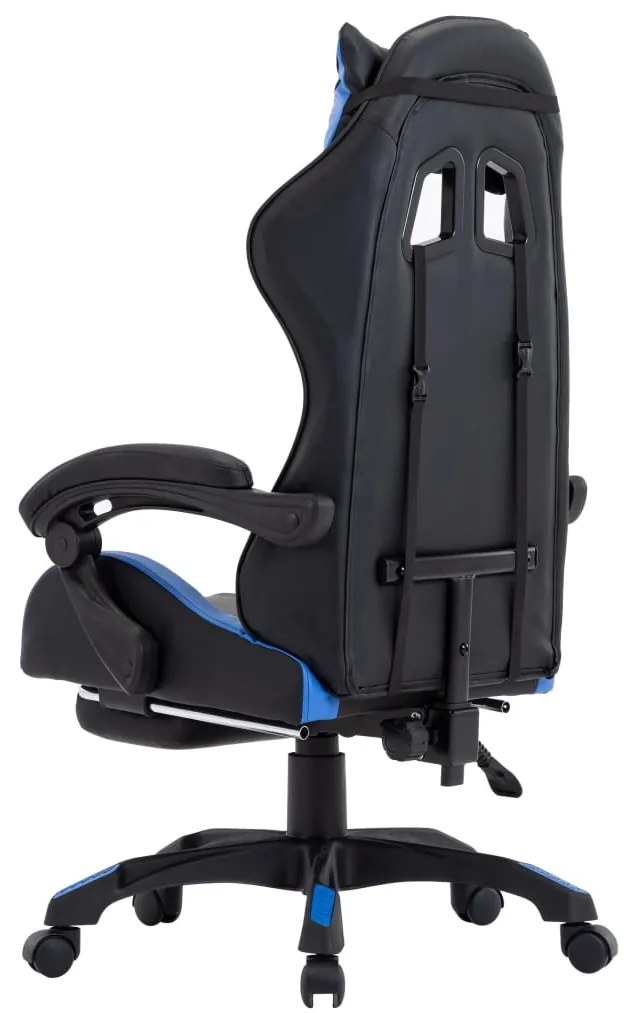 Cadeira estilo corrida c/ apoio pés couro artificial azul/preto