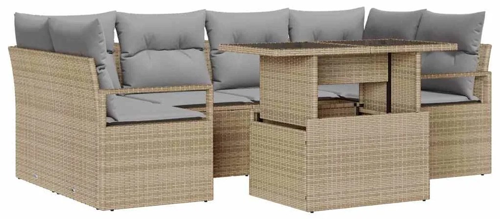 Conjunto de Sofá de Jardim vidaXL 7 Peças com Almofadas Bege Rattan Po