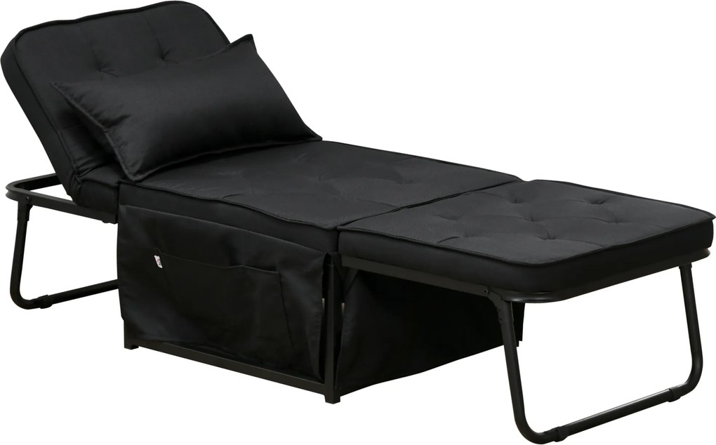 HOMCOM Poltrona 2 em 1 Sofá Cama Individual Encosto Reclinável 5 Posições com Almofada 180x64x40 cm Preto | Aosom Portugal