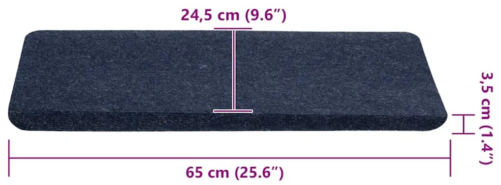 Tapetes de escada adesivos 30 pcs 65x24,5x3,5 cm azul