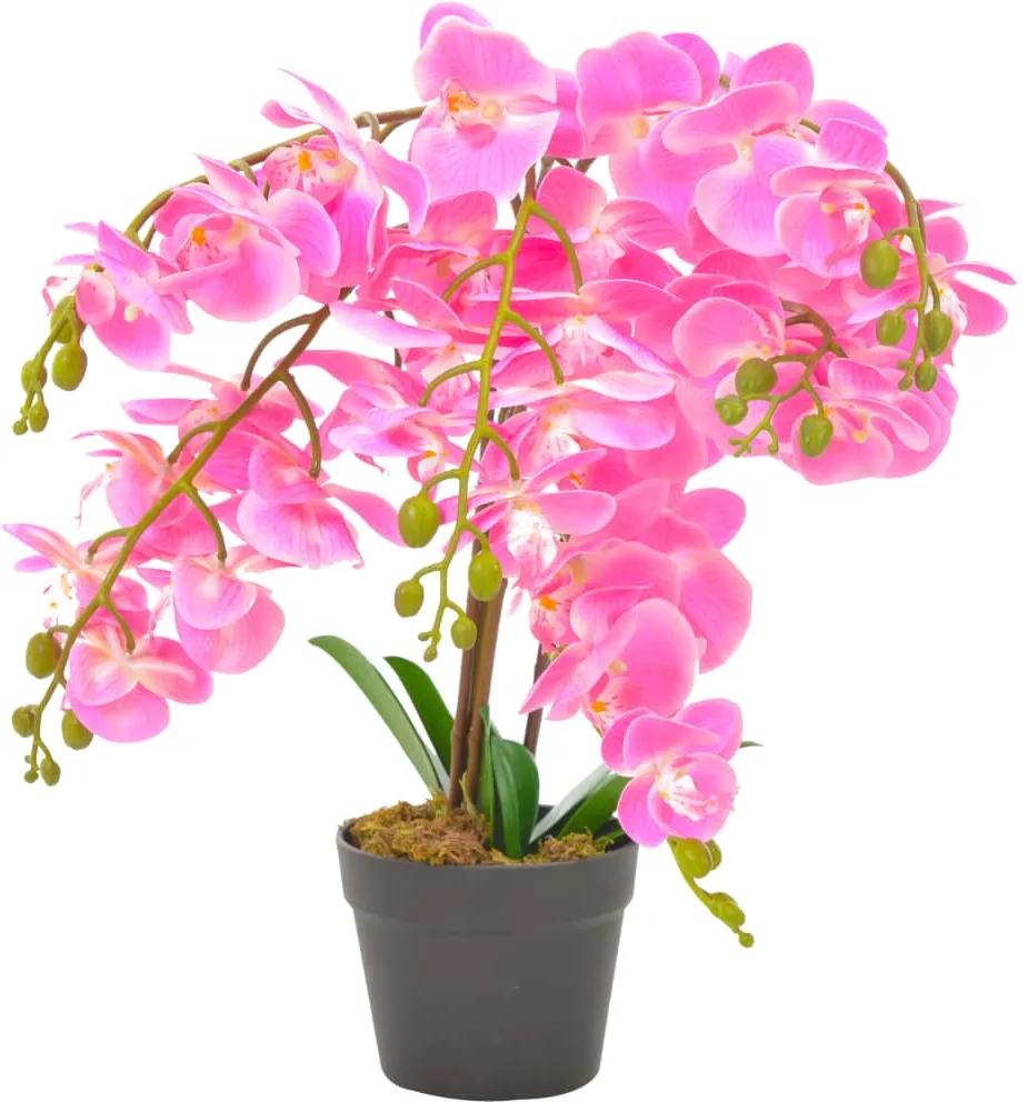 Planta orquídea artificial com vaso 60 cm rosa
