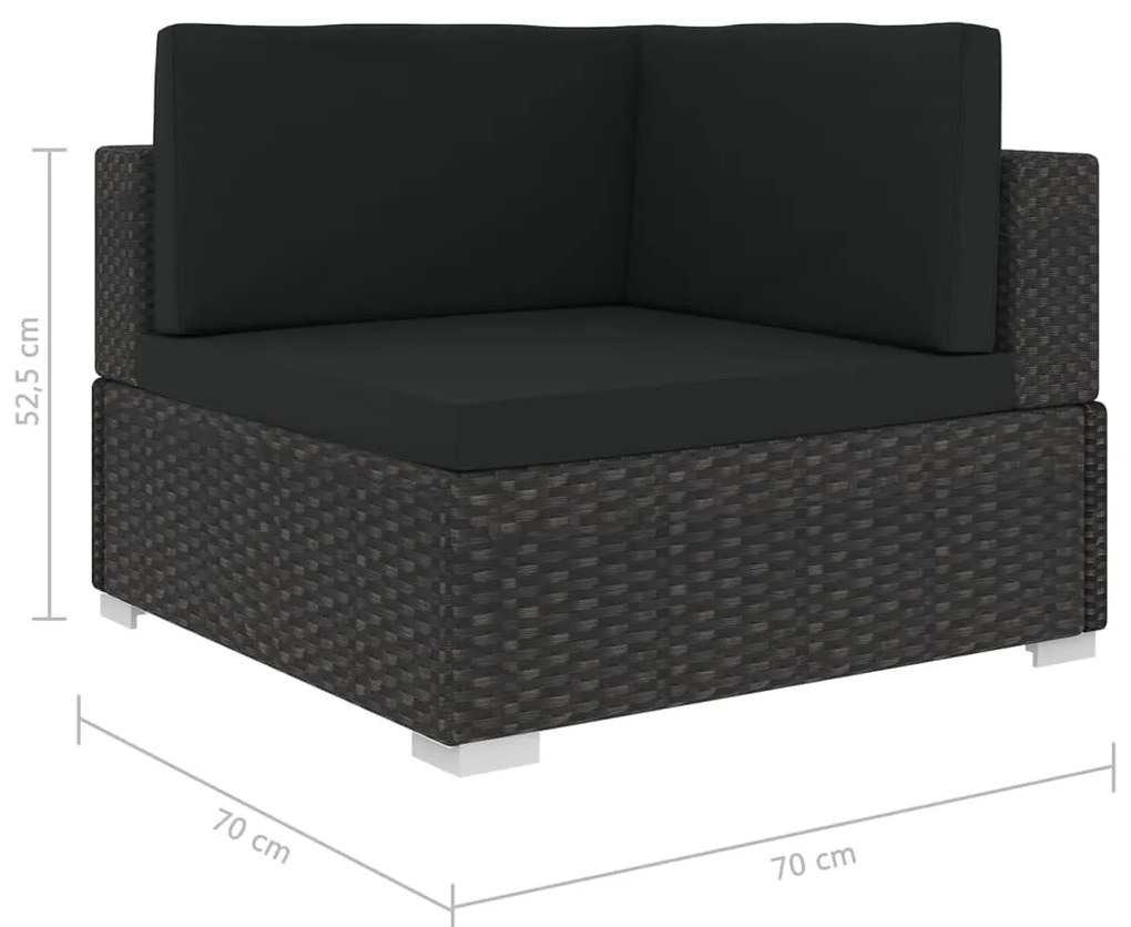 Cadeira de canto seccional c/ almofadões 1 pc vime PE preto