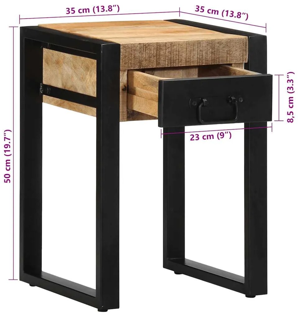 Mesa de apoio 35x35x50 cm madeira de mangueira áspera maciça