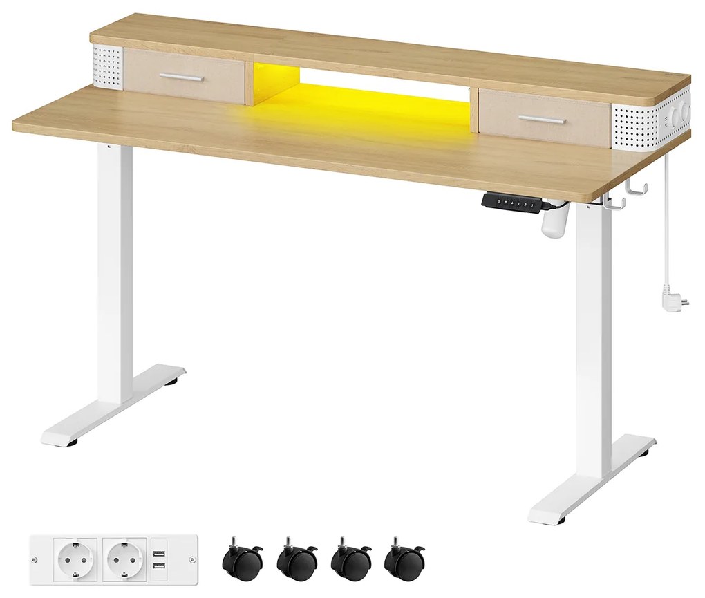 Secretária eléctrica com Luz LED e regulável em altura 60 x 140 x (72-120) cm Bege