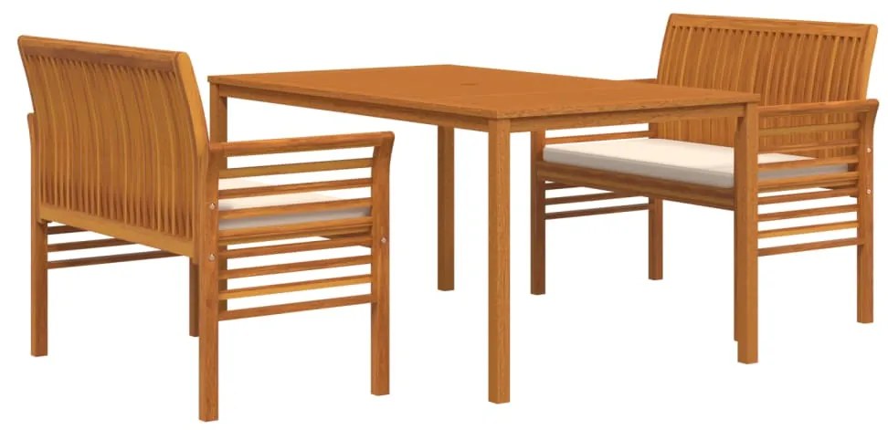 3 pcs conjunto de jantar exterior c/ almofadões acácia maciça