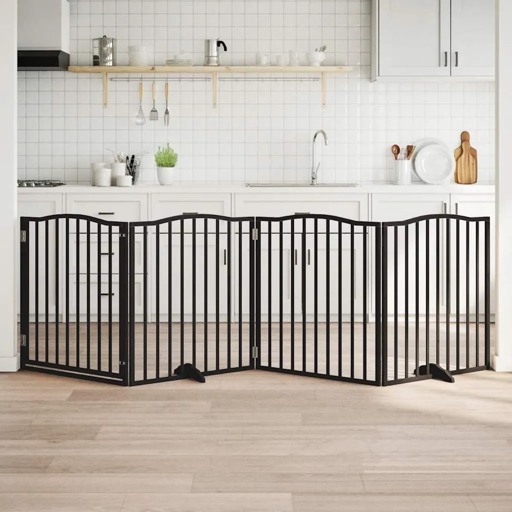 vidaXL Portão p/ cães com porta dobrável 4 painéis 320 cm álamo preto