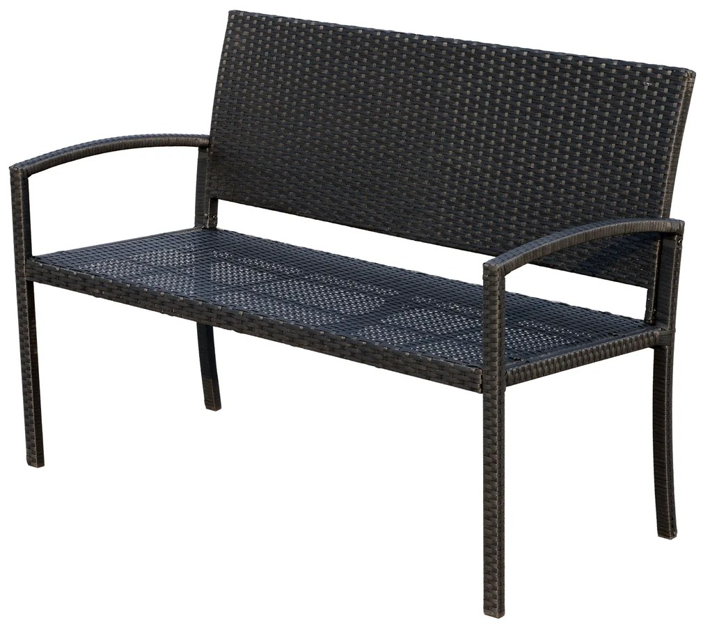 Banco Jardím Lounge Cadeira 2 Lugares Móveis para Jardím Exterior Terraço 2 Lugares Rattan Sintético Carga 320kg 122x60x87cm Estrutura Aço