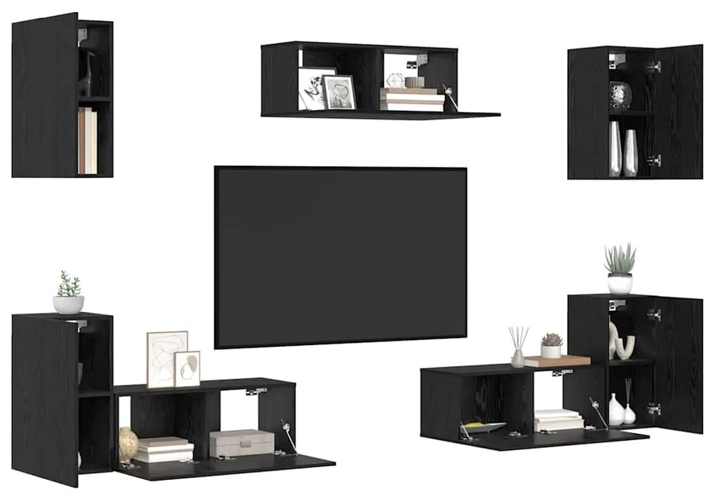 Conjunto de móvel de TV 7 pcs Carvalho preto Madeira processada