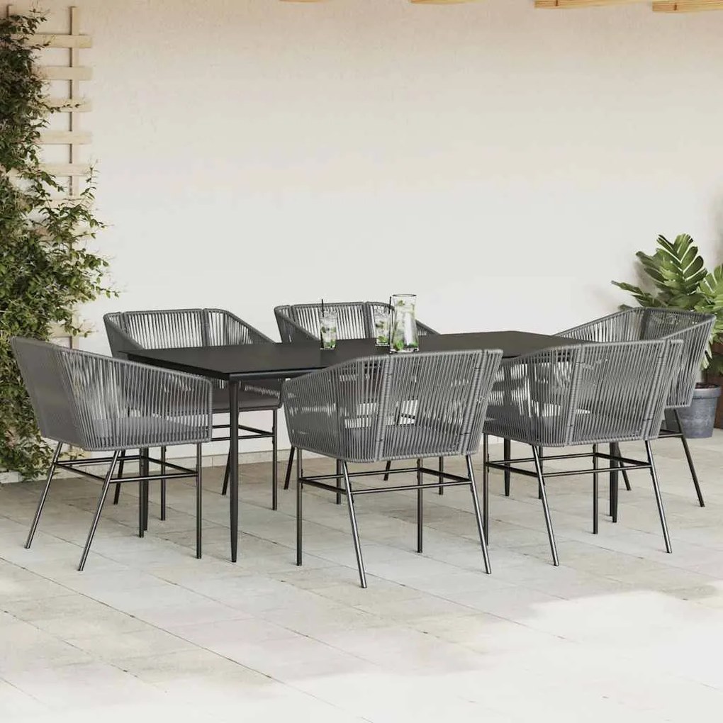 Conjunto jantar jardim 7 peças almofadas vidro vime cinzento PE