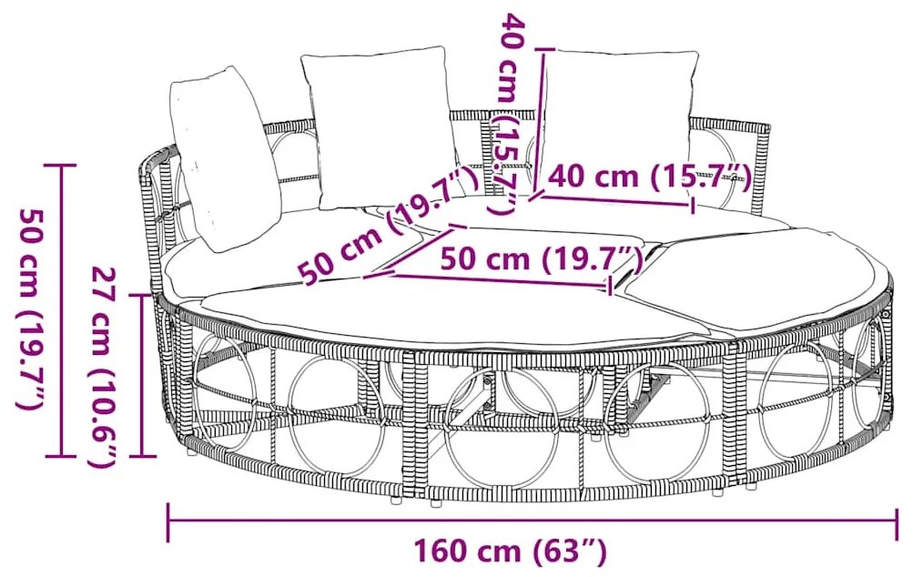Cama lounge de exterior sem toldo vime PE