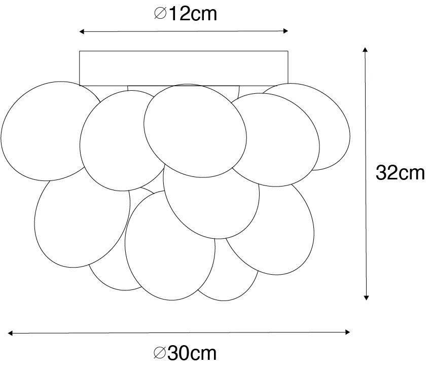 Candeeiro de teto Art Deco preto com vidro opalino 3 luzes - Uvas