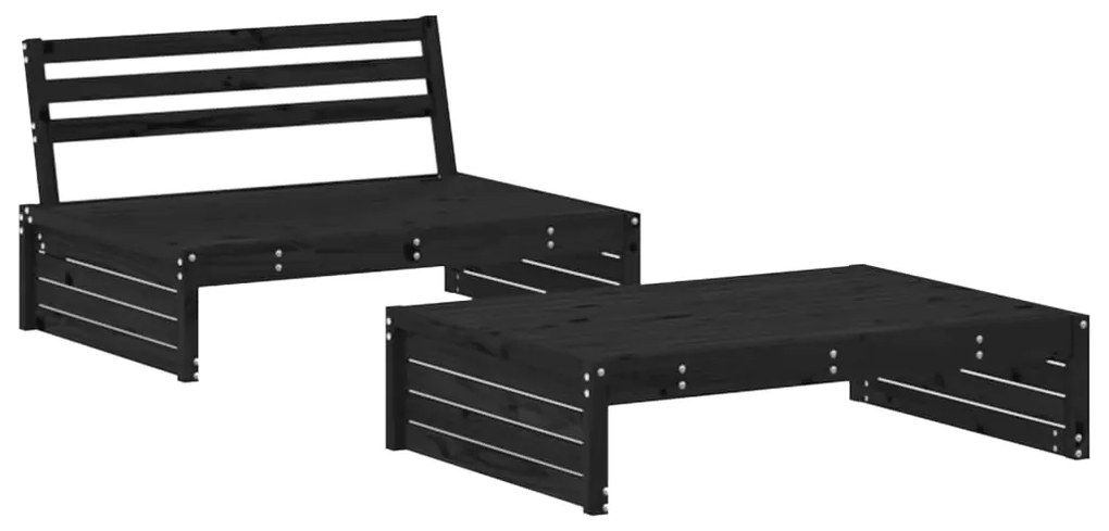 2pcs conjunto lounge jardim c/ almofadões madeira maciça preto