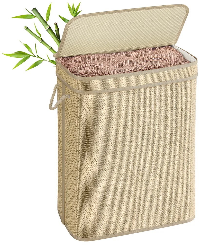 Cesto para roupa suja de 90 litros 49 x 33 x 61 cm em bambu com tampa, cor natural