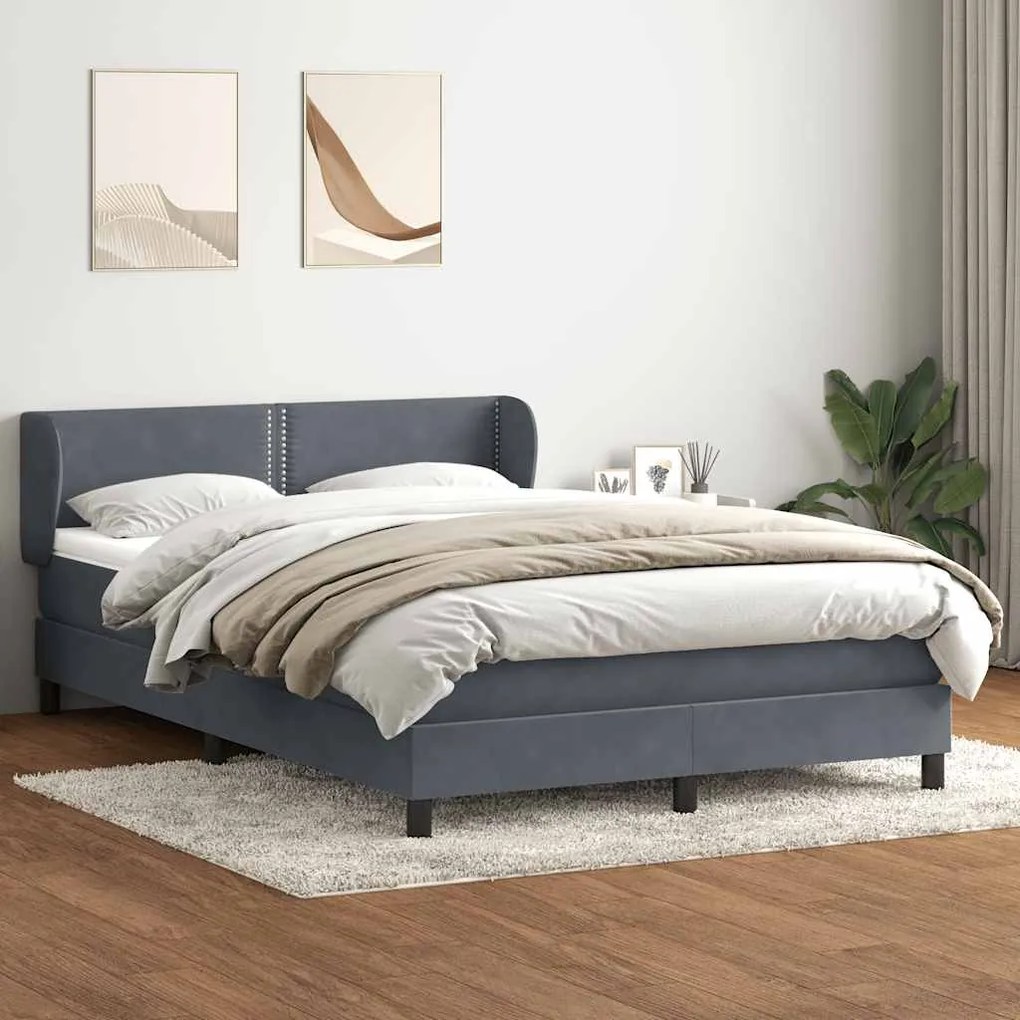 vidaXL Cama com molas/colchão 160x210 cm veludo cinzento-escuro