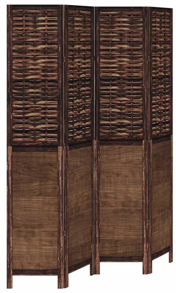Biombo c/ 4 painéis madeira de paulownia maciça castanho-escuro