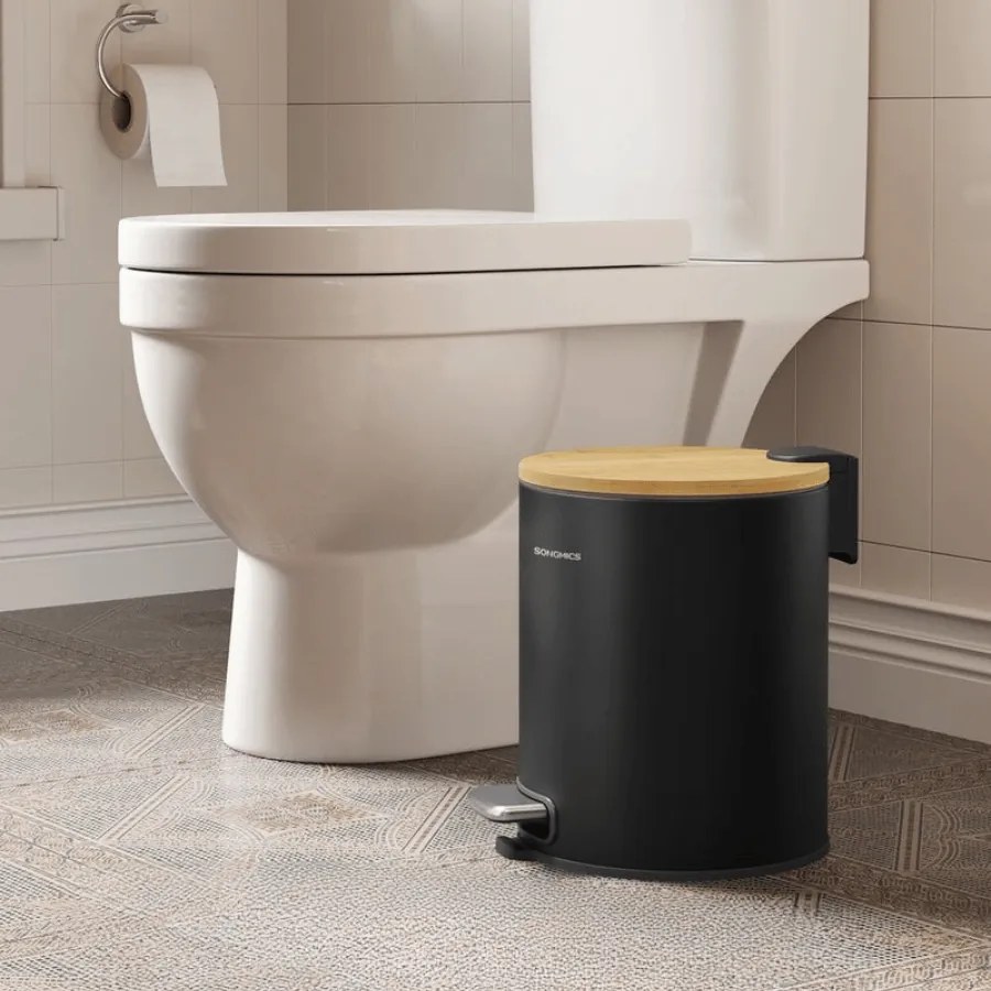 Caixote lixo casa de banho de 6 litros com tampa e pedal silencioso, preto