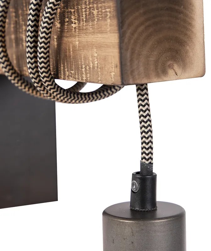 Candeeiro de parede industrial preto com madeira - Gallow