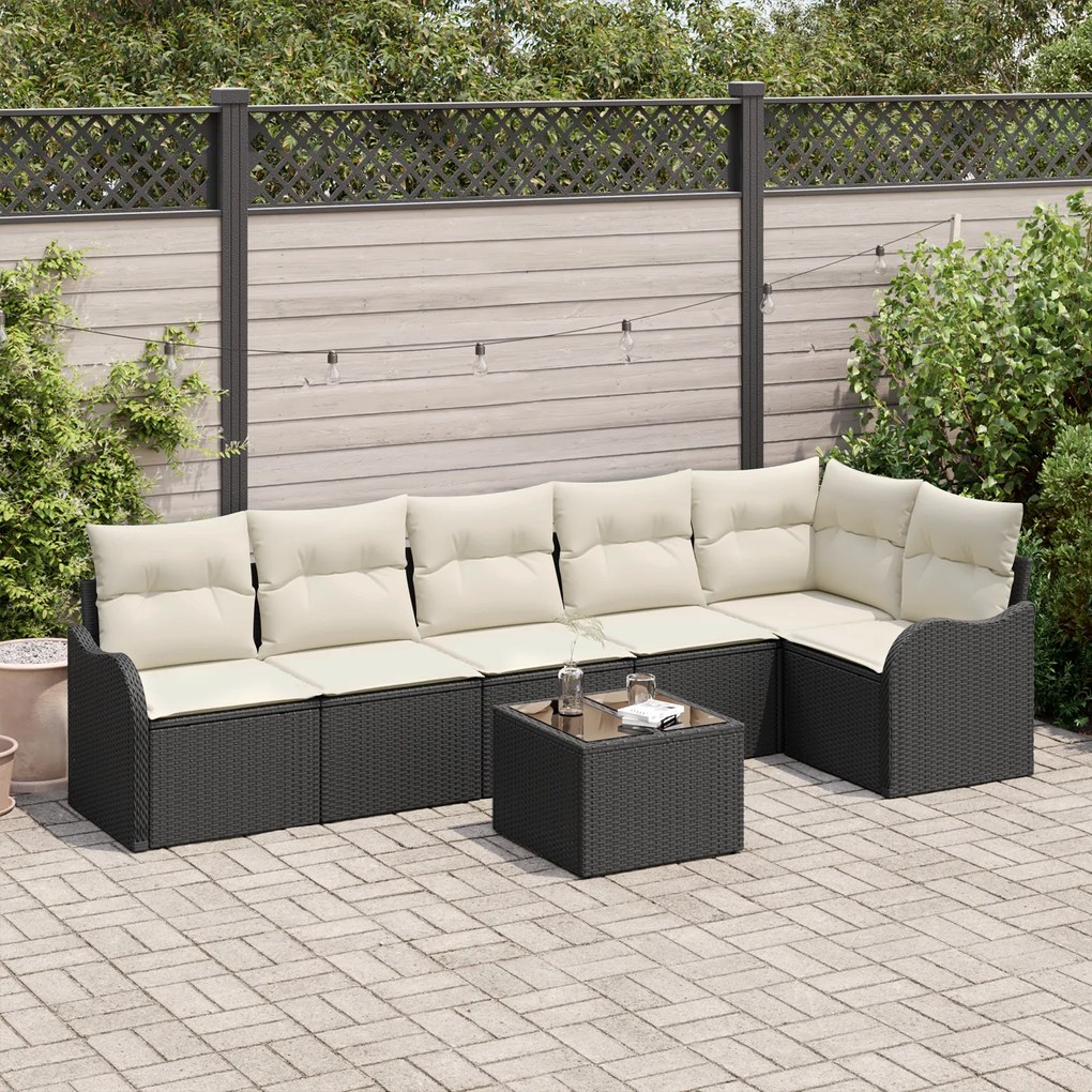 Conjunto de Sofá Jardim 6 Peças com Almofadas Rattan Poliéster Marrom,