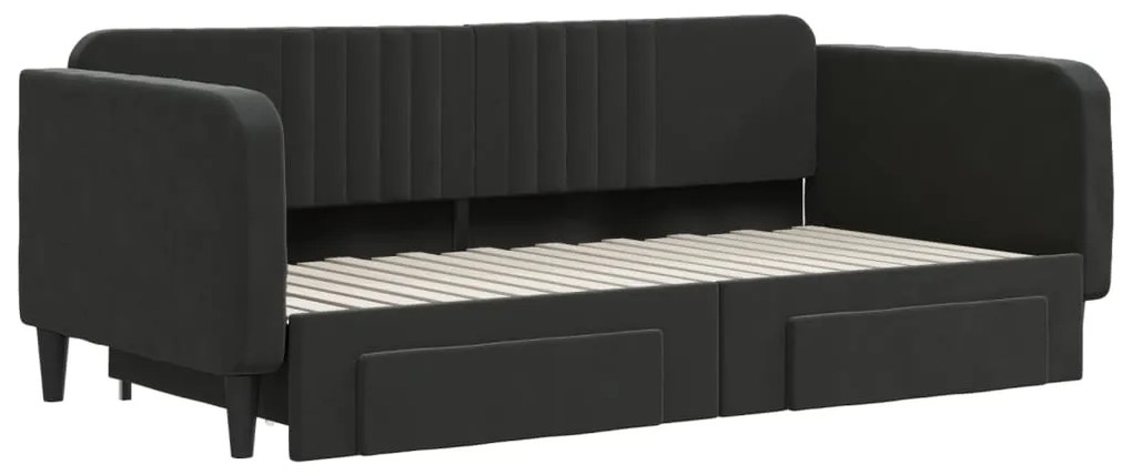 Sofá-cama com gavetão e gavetas 90x190 cm veludo preto