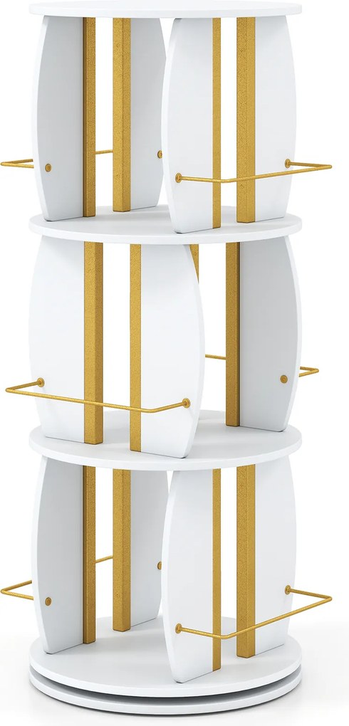 Estante Giratória de 3 Níveis para Livros, 40 x 40 x 107,5 cm, Rotação de 360°, Branco