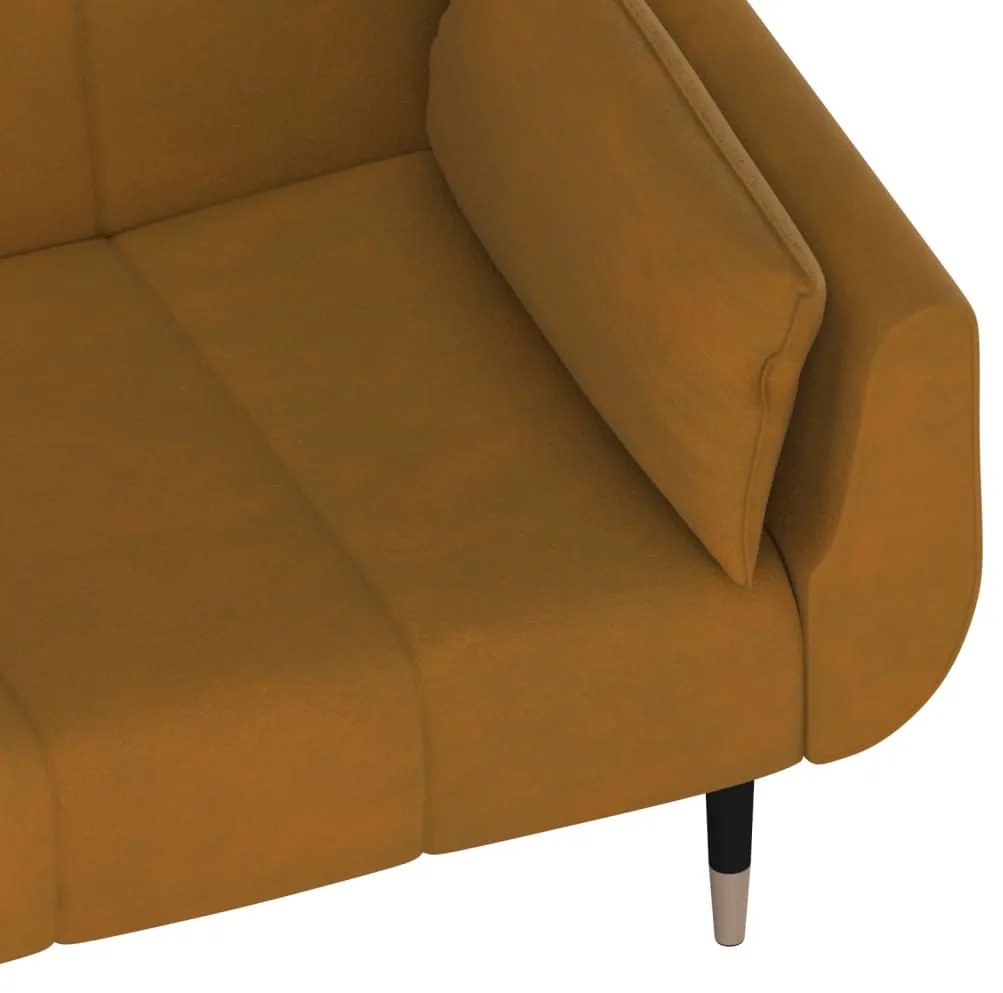 Sofá-cama 2 lugares com duas almofadas veludo castanho