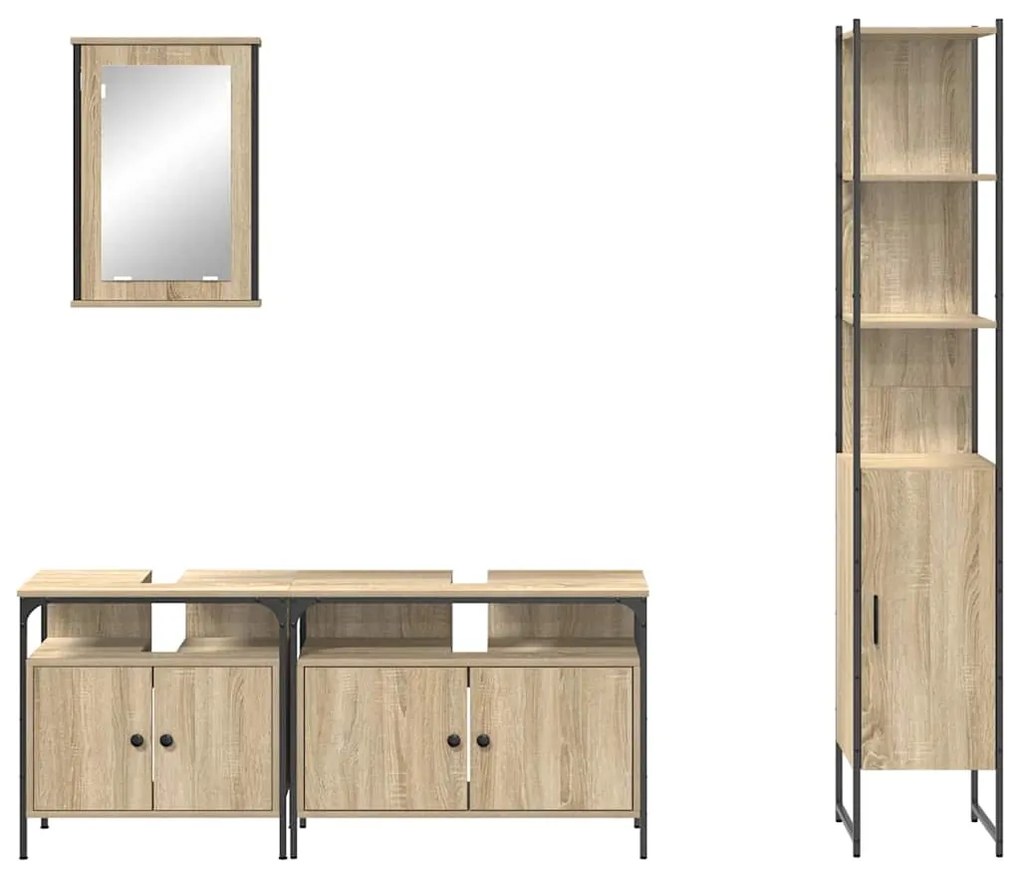Conjunto de Móveis para Banheiro 4 pcs Carvalho sonoma