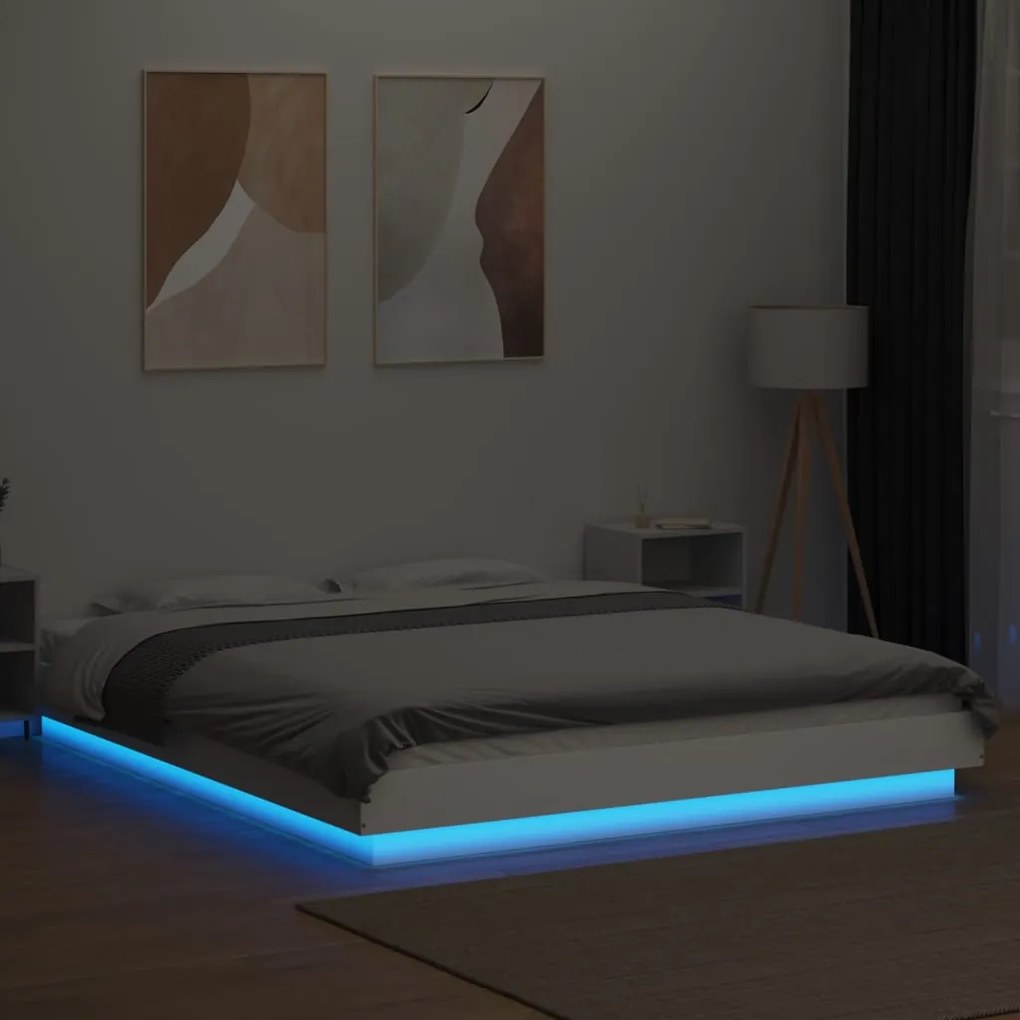 Estrutura cama c/ luzes LED 150x200 cm derivados madeira branco