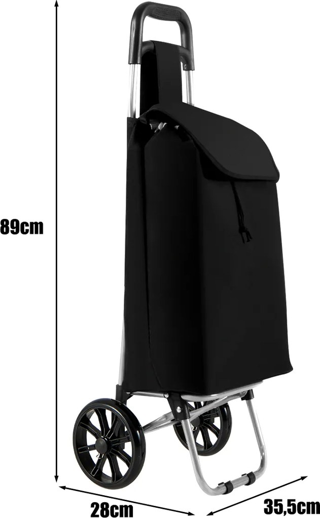 Carrinho de compras dobrável com rodas 34 x 28 x 90 cm, bolsa impermeável removível, leve, para piqueniques e acampamentos, praia preto